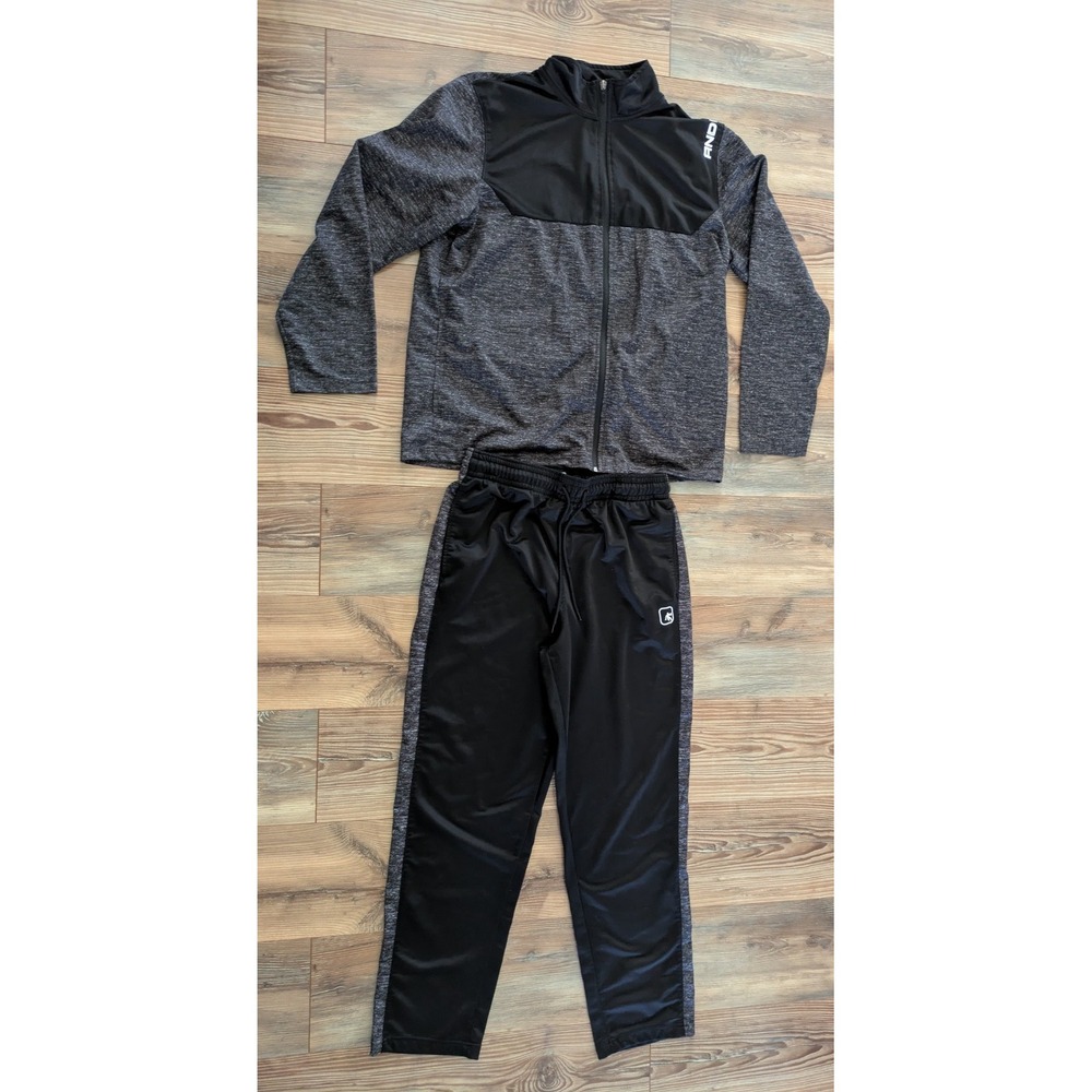 AND1 Men's Gray & Black 2 Piece Tracksuit Set Full Zip Jacket & Pants XL